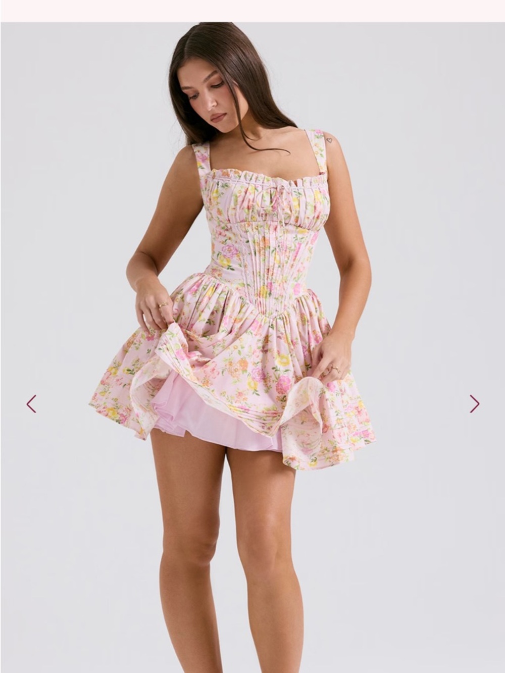 Like new! House of CB Pink Meadow Print Cotton Mini Dress Floral Corset! Size S! - Picture 4 of 11